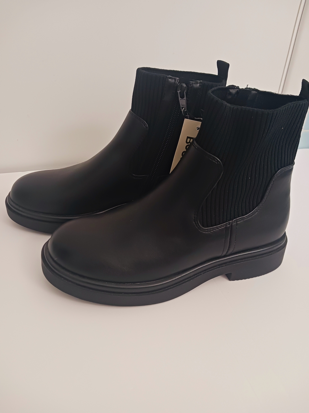 No Boundaries Black Rib-Knit Ankle Booties